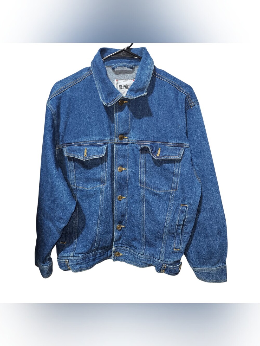 Vintage Repage Blue Denim Trucker Jacket Men S Cotton Jean Coat Embossed Buttons